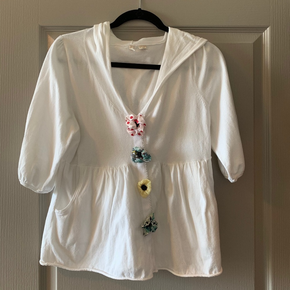 Anthropologie White Short-Sleeved Hoodie